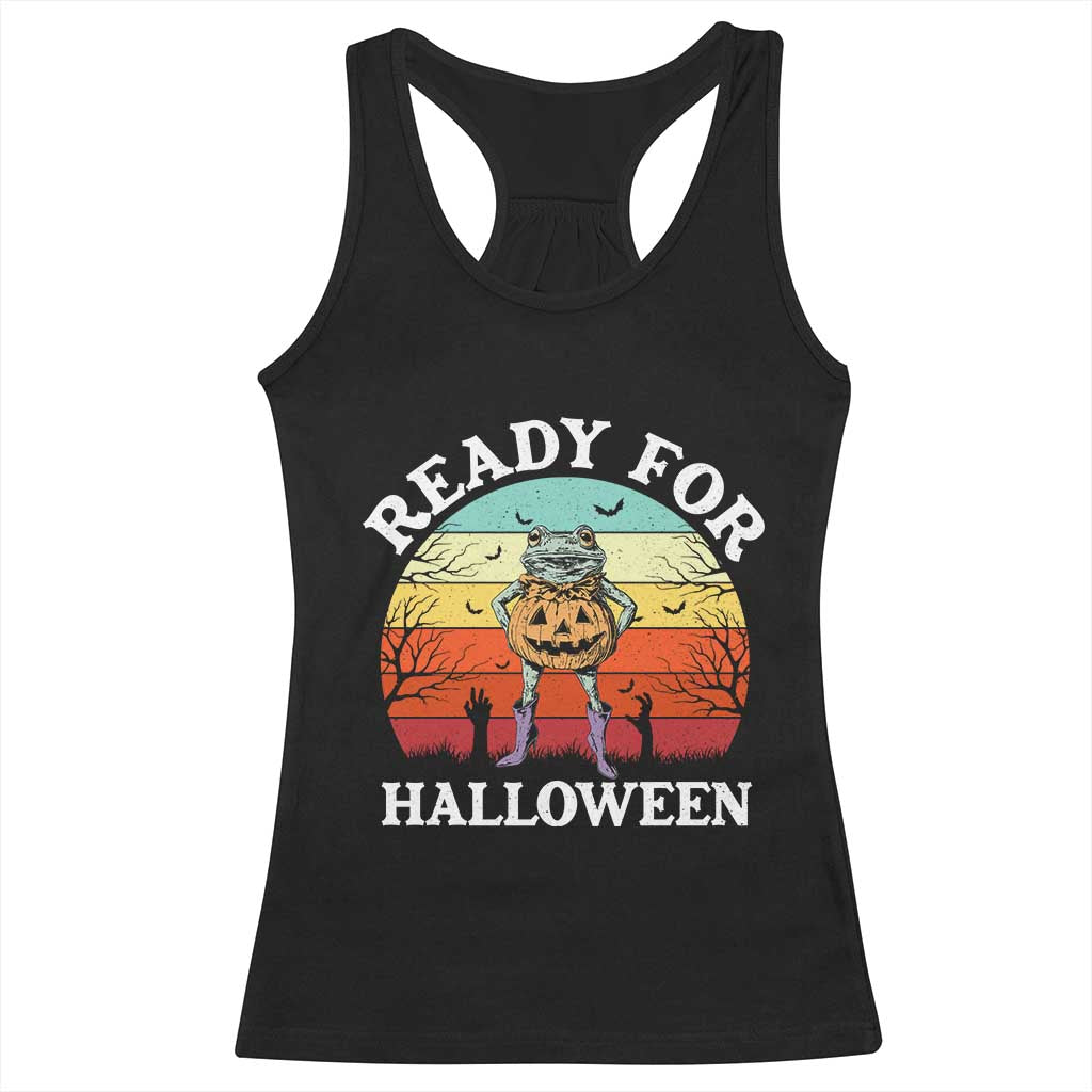 Funny Halloween Frog Racerback Tank Top Retro Spooky Season Funny Frogs Costume TS10 Black Print Your Wear