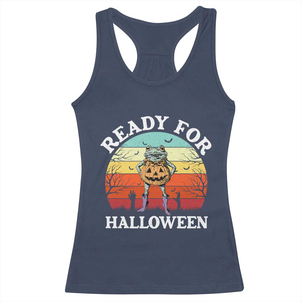 Funny Halloween Frog Racerback Tank Top Retro Spooky Season Funny Frogs Costume TS10 Navy Print Your Wear