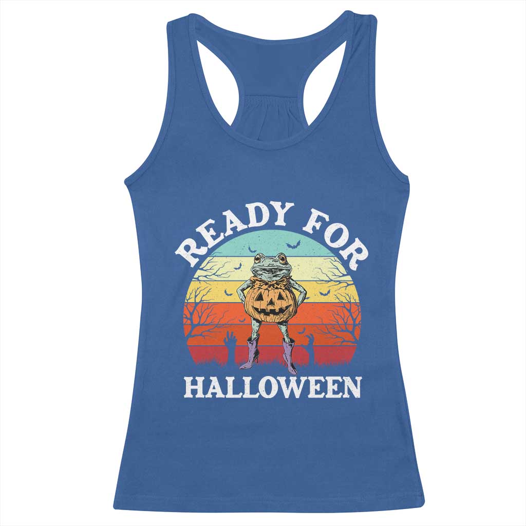 Funny Halloween Frog Racerback Tank Top Retro Spooky Season Funny Frogs Costume TS10 Royal Blue Print Your Wear