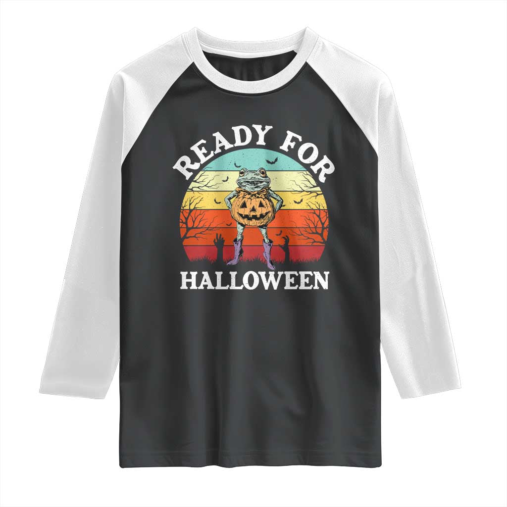Funny Halloween Frog Raglan Shirt Retro Spooky Season Funny Frogs Costume TS10 Black White Print Your Wear