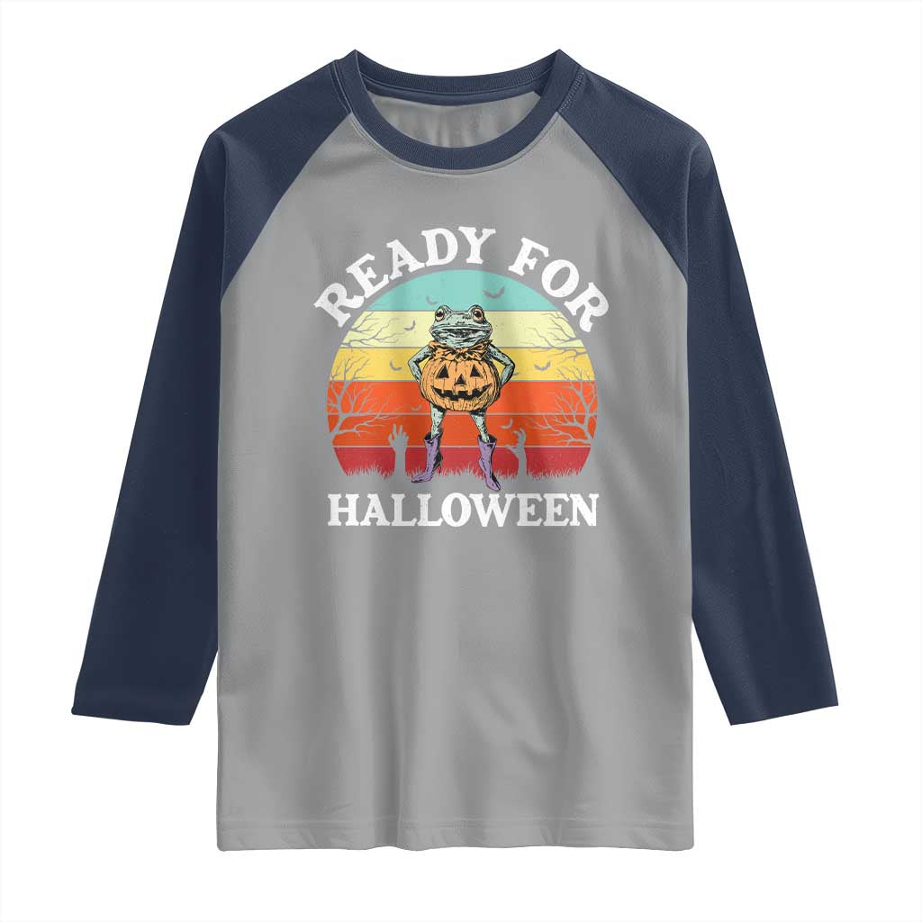 Funny Halloween Frog Raglan Shirt Retro Spooky Season Funny Frogs Costume TS10 Sport Gray Navy Print Your Wear