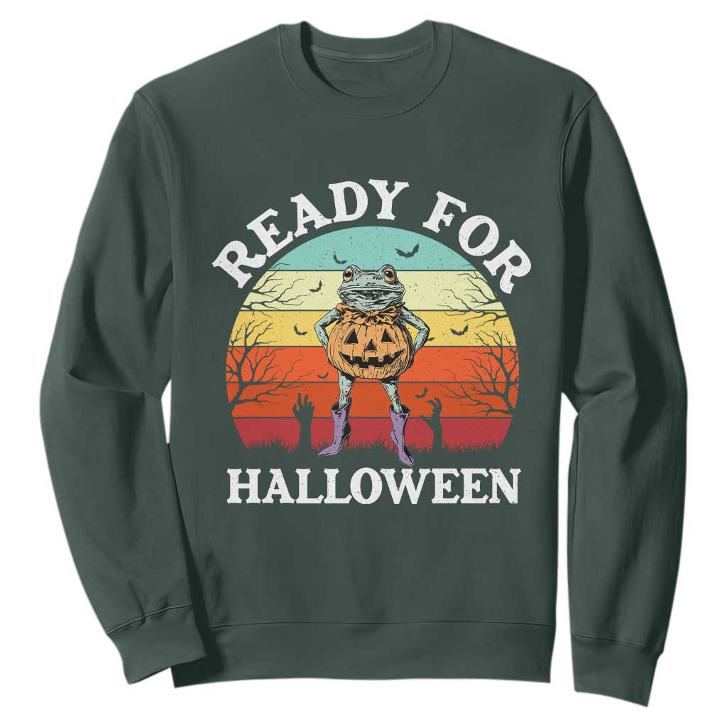 Funny Halloween Frog Sweatshirt Retro Spooky Season Funny Frogs Costume TS10 Dark Forest Green Print Your Wear