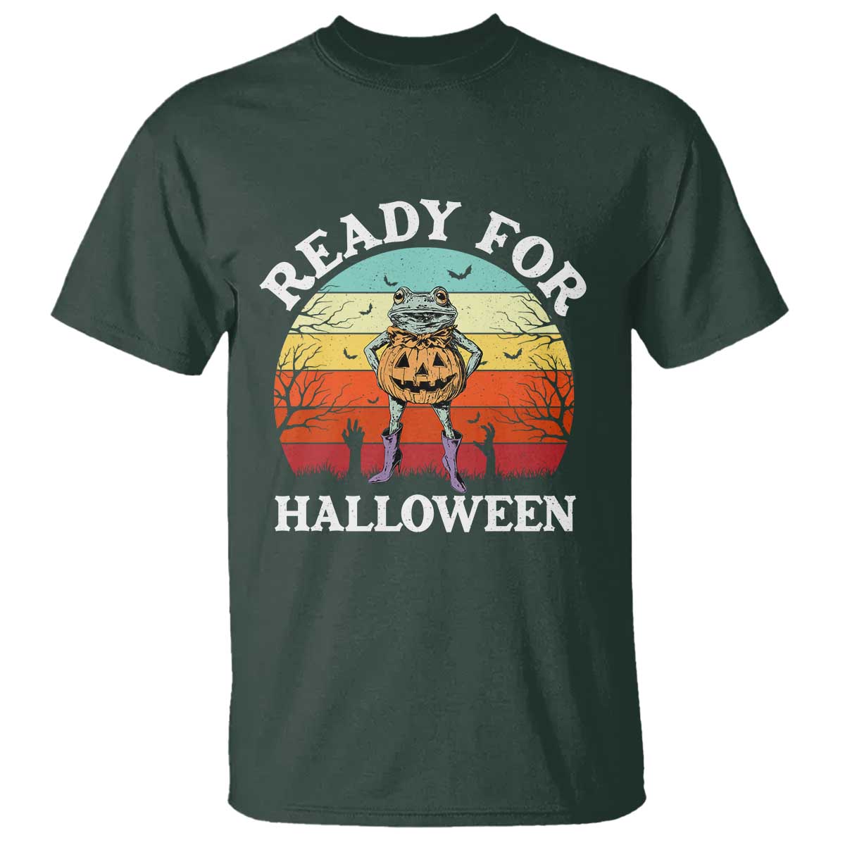 Funny Halloween Frog T Shirt Retro Spooky Season Funny Frogs Costume TS10 Dark Forest Green Print Your Wear