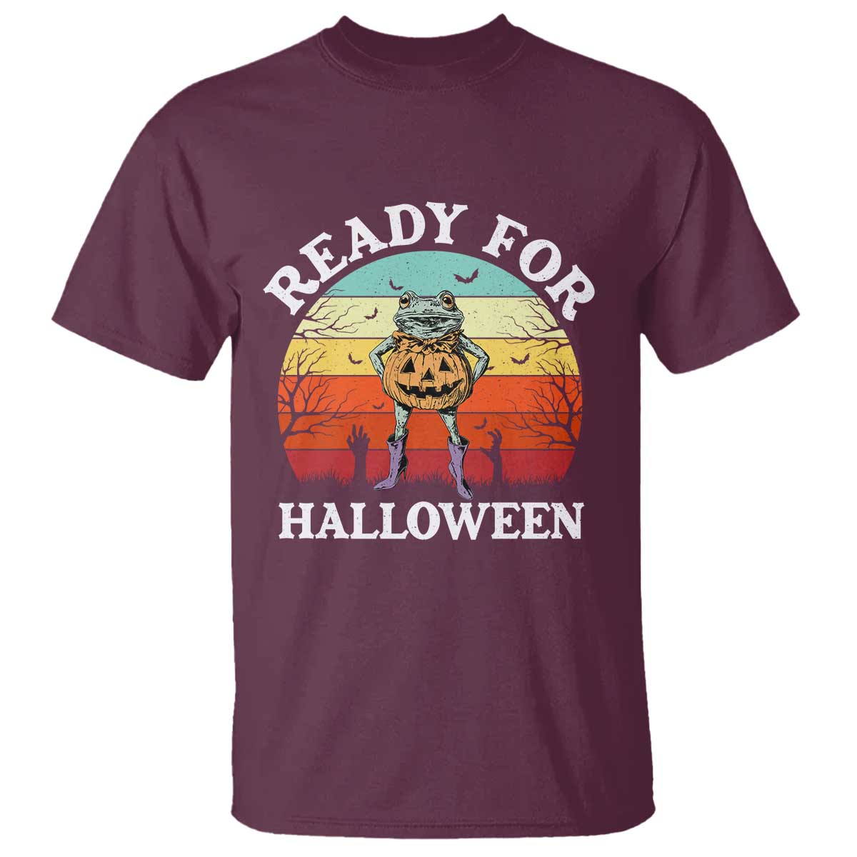 Funny Halloween Frog T Shirt Retro Spooky Season Funny Frogs Costume TS10 Maroon Print Your Wear
