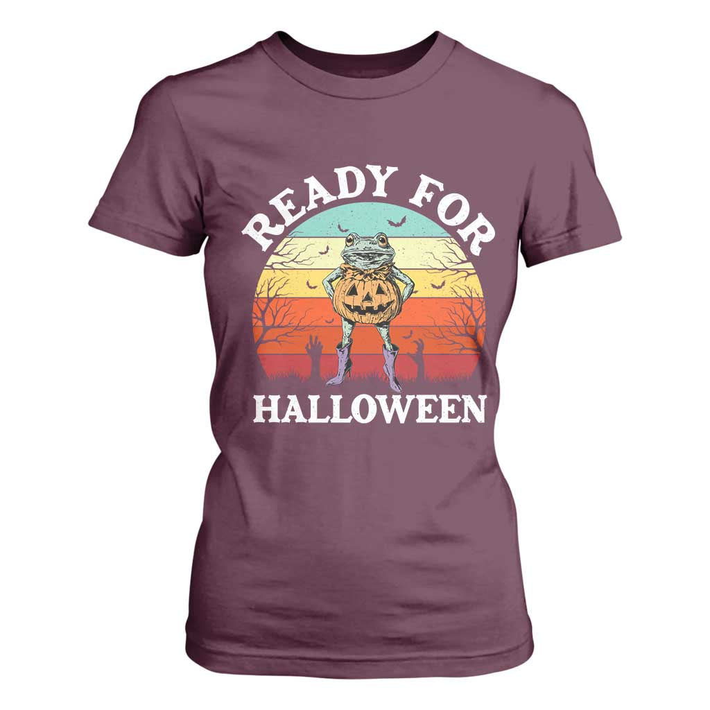 Funny Halloween Frog T Shirt For Women Retro Spooky Season Funny Frogs Costume TS10 Maroon Print Your Wear