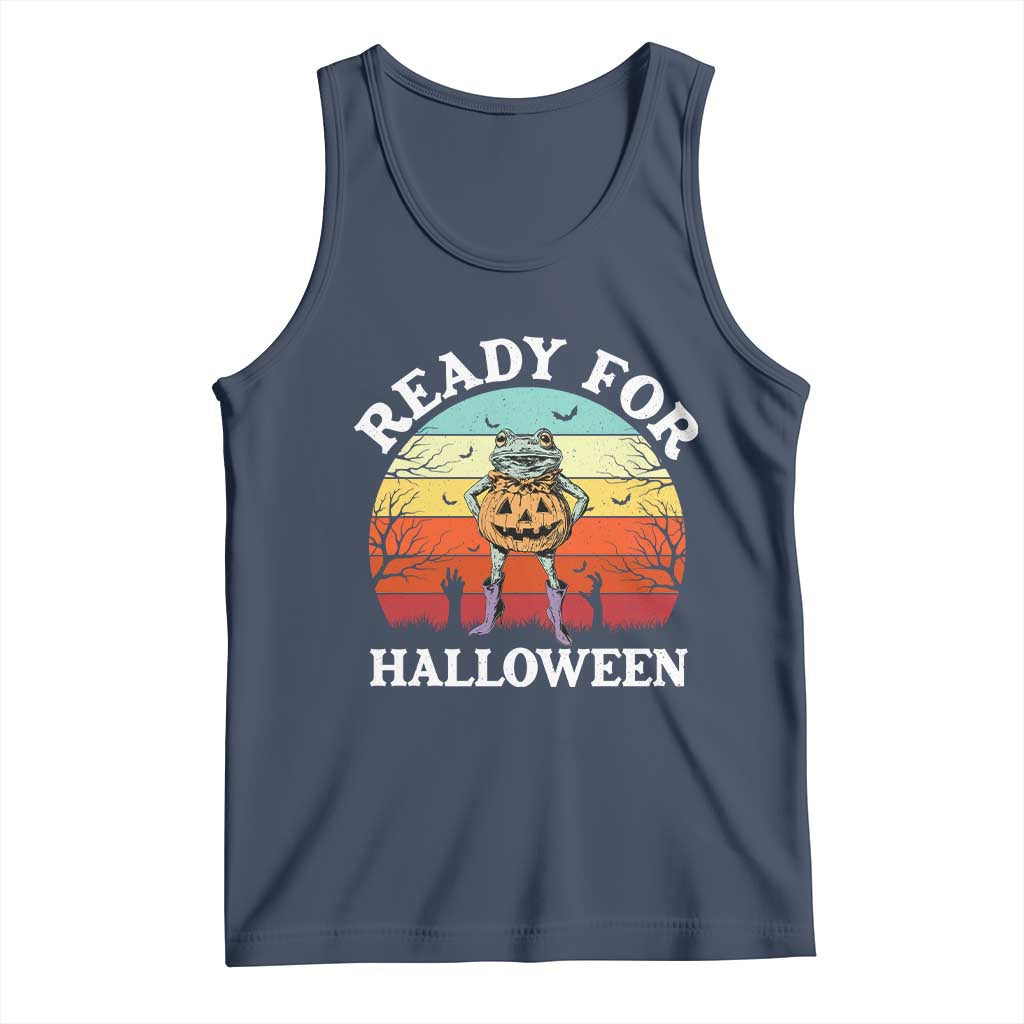 Funny Halloween Frog Tank Top Retro Spooky Season Funny Frogs Costume TS10 Navy Print Your Wear