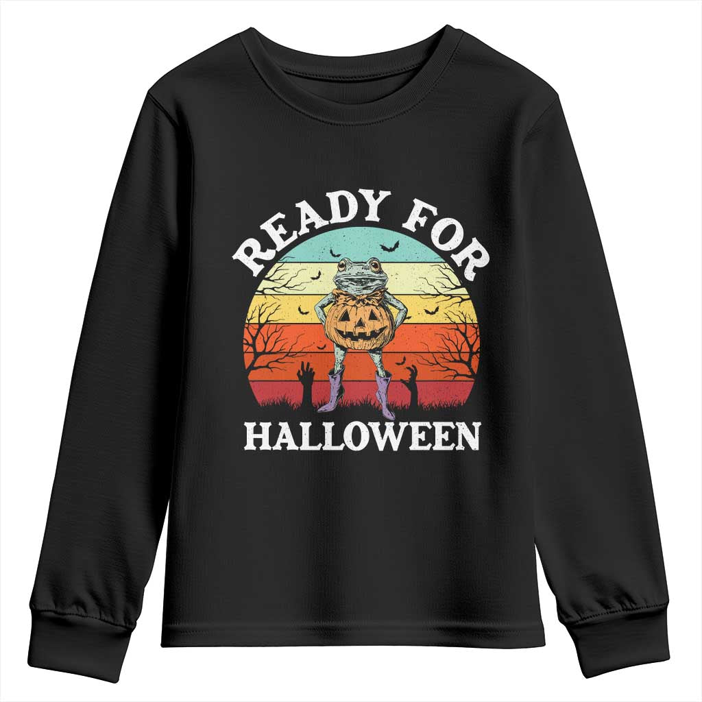 Funny Halloween Frog Youth Sweatshirt Retro Spooky Season Funny Frogs Costume TS10 Black Print Your Wear