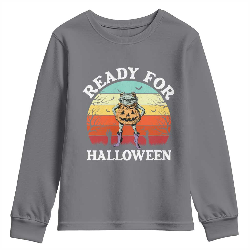 Funny Halloween Frog Youth Sweatshirt Retro Spooky Season Funny Frogs Costume TS10 Charcoal Print Your Wear