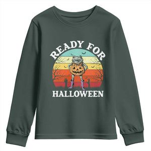 Funny Halloween Frog Youth Sweatshirt Retro Spooky Season Funny Frogs Costume TS10 Dark Forest Green Print Your Wear