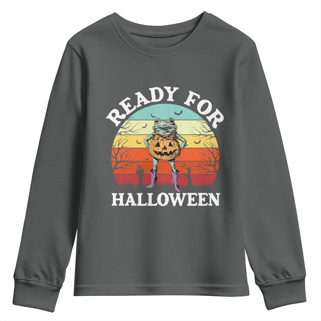 Funny Halloween Frog Youth Sweatshirt Retro Spooky Season Funny Frogs Costume TS10 Dark Heather Print Your Wear