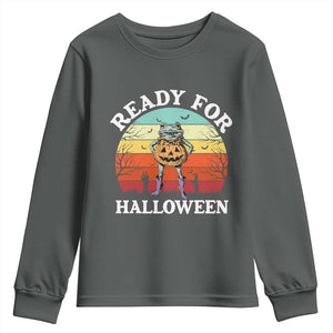 Funny Halloween Frog Youth Sweatshirt Retro Spooky Season Funny Frogs Costume TS10 Dark Heather Print Your Wear