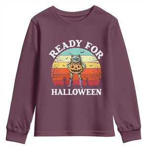 Funny Halloween Frog Youth Sweatshirt Retro Spooky Season Funny Frogs Costume TS10 Maroon Print Your Wear