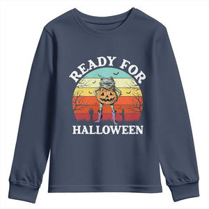 Funny Halloween Frog Youth Sweatshirt Retro Spooky Season Funny Frogs Costume TS10 Navy Print Your Wear