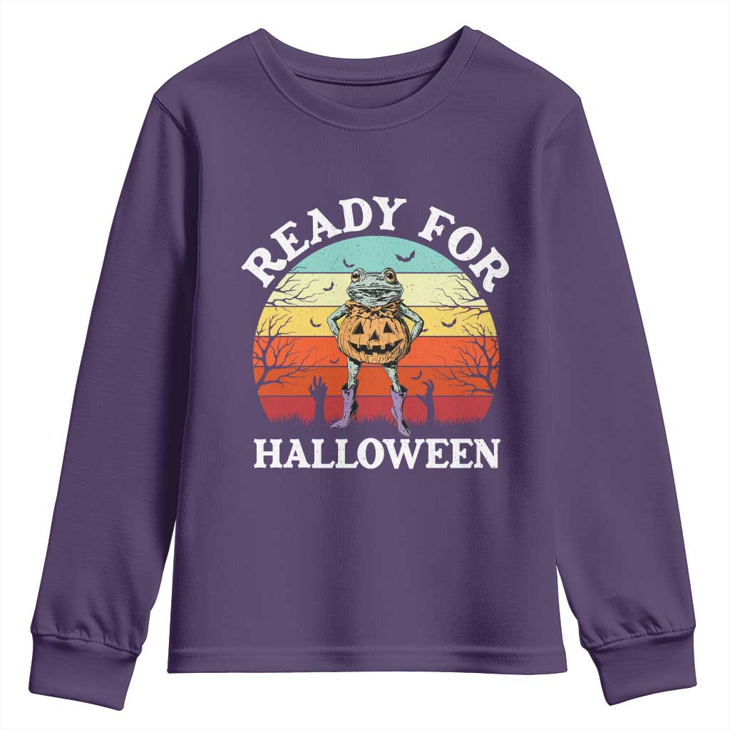 Funny Halloween Frog Youth Sweatshirt Retro Spooky Season Funny Frogs Costume TS10 Purple Print Your Wear
