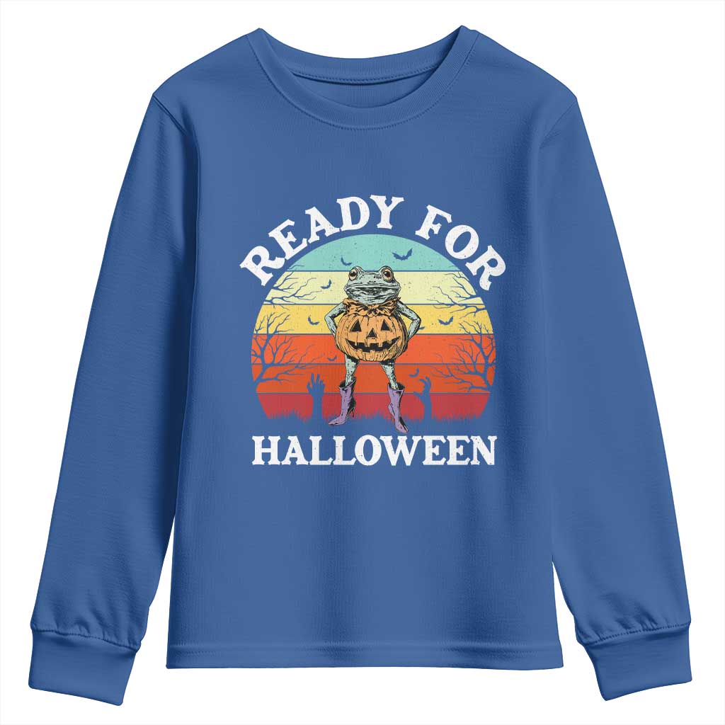 Funny Halloween Frog Youth Sweatshirt Retro Spooky Season Funny Frogs Costume TS10 Royal Blue Print Your Wear
