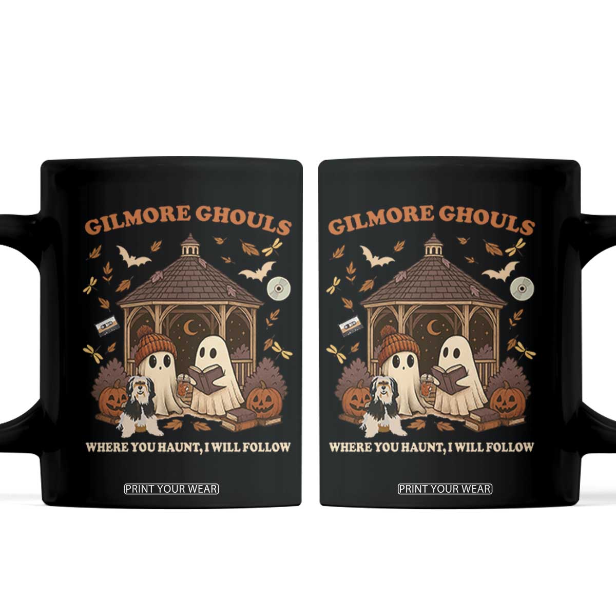 Gilmore Ghouls Halloween Coffee Mug Retro Book Lover Cute Ghost Fall Pumpkin TS10 Black Print Your Wear