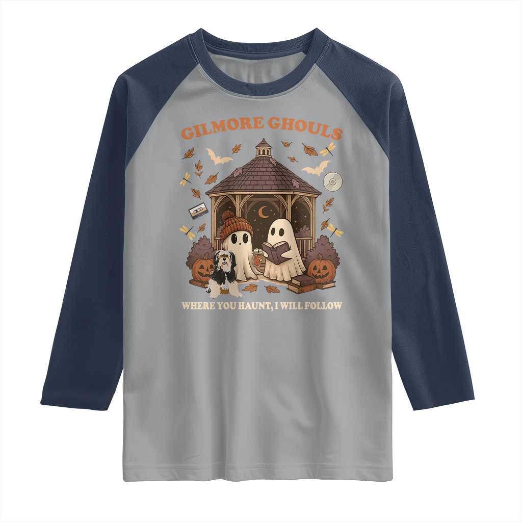 Gilmore Ghouls Halloween Raglan Shirt Retro Book Lover Cute Ghost Fall Pumpkin TS10 Sport Gray Navy Print Your Wear