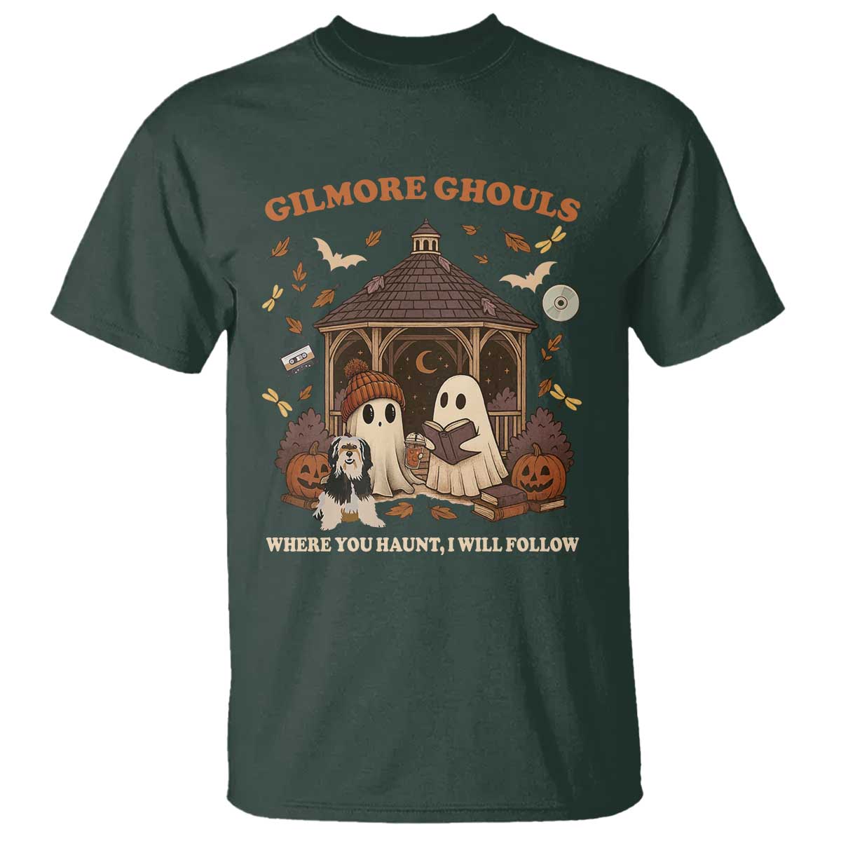 Gilmore Ghouls Halloween T Shirt Retro Book Lover Cute Ghost Fall Pumpkin TS10 Dark Forest Green Print Your Wear