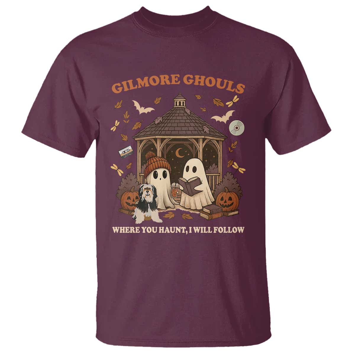 Gilmore Ghouls Halloween T Shirt Retro Book Lover Cute Ghost Fall Pumpkin TS10 Maroon Print Your Wear