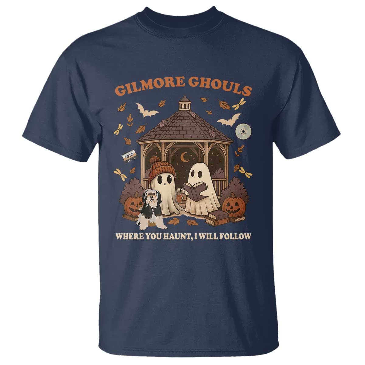 Gilmore Ghouls Halloween T Shirt Retro Book Lover Cute Ghost Fall Pumpkin TS10 Navy Print Your Wear