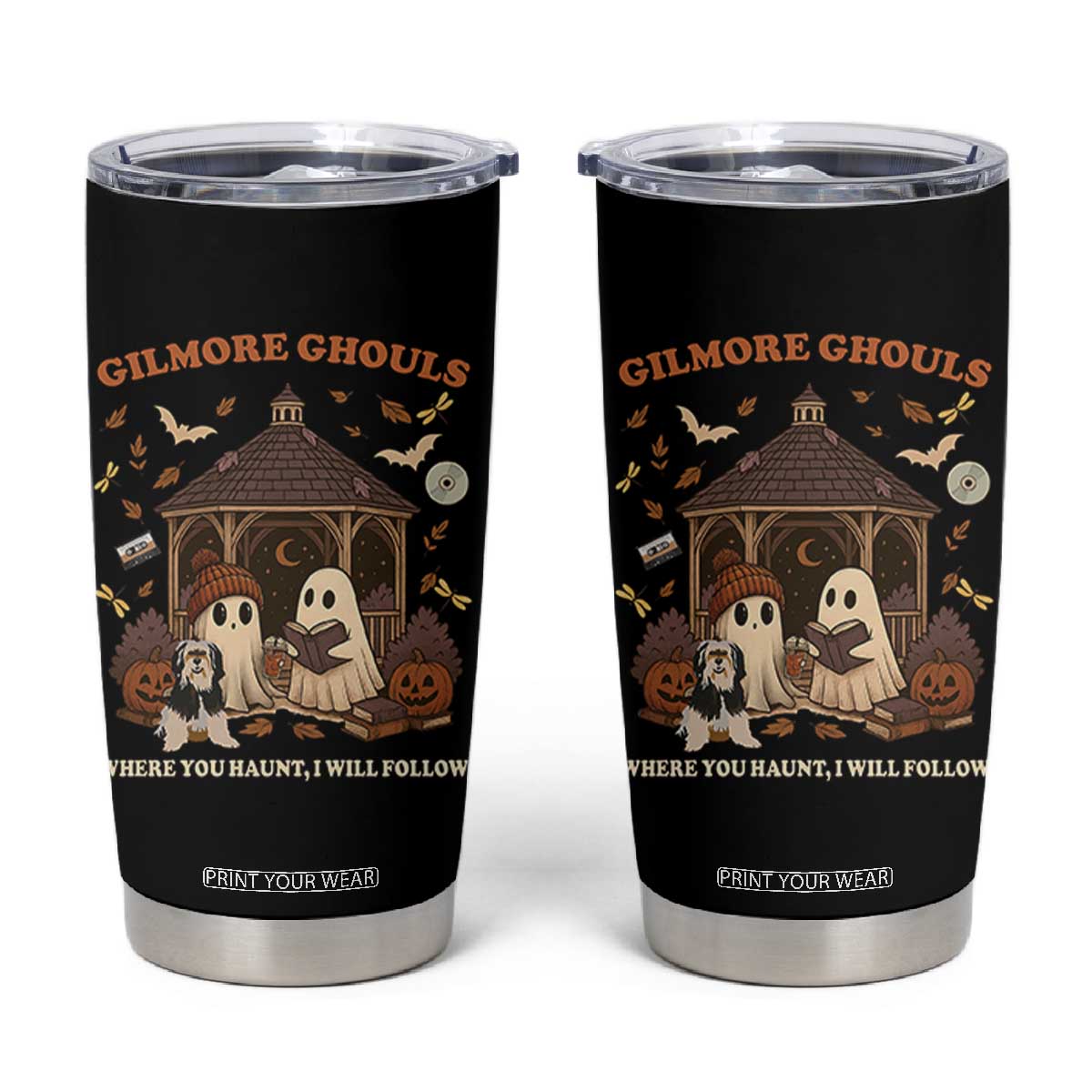 Gilmore Ghouls Halloween Tumbler Cup Retro Book Lover Cute Ghost Fall Pumpkin TS10 Black Print Your Wear