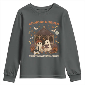 Gilmore Ghouls Halloween Youth Sweatshirt Retro Book Lover Cute Ghost Fall Pumpkin TS10 Dark Heather Print Your Wear