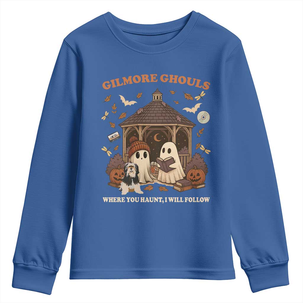 Gilmore Ghouls Halloween Youth Sweatshirt Retro Book Lover Cute Ghost Fall Pumpkin TS10 Royal Blue Print Your Wear