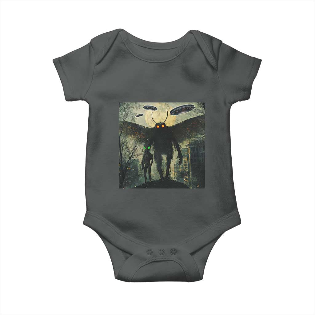 Mothman Aliens Baby Onesie Funny Cryptid Alien UFO TS10 Dark Heather Print Your Wear