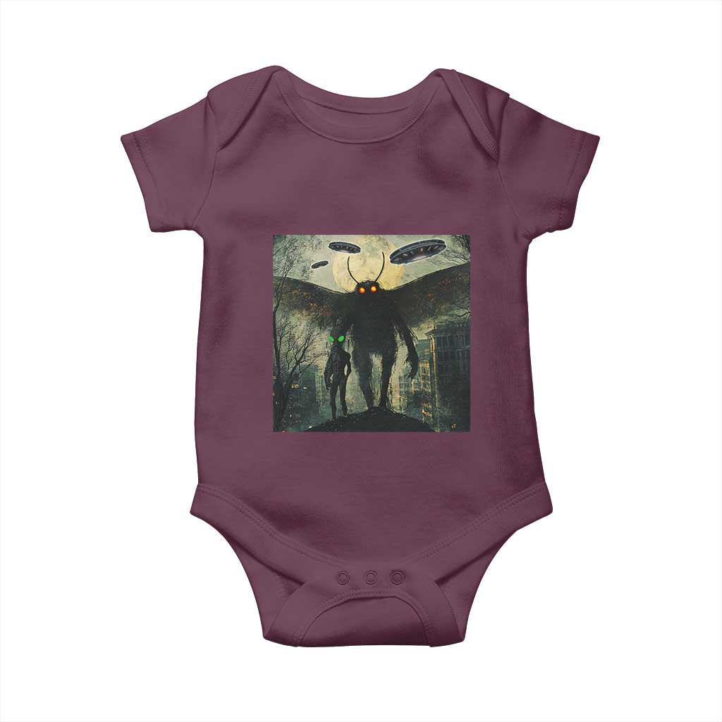 Mothman Aliens Baby Onesie Funny Cryptid Alien UFO TS10 Maroon Print Your Wear