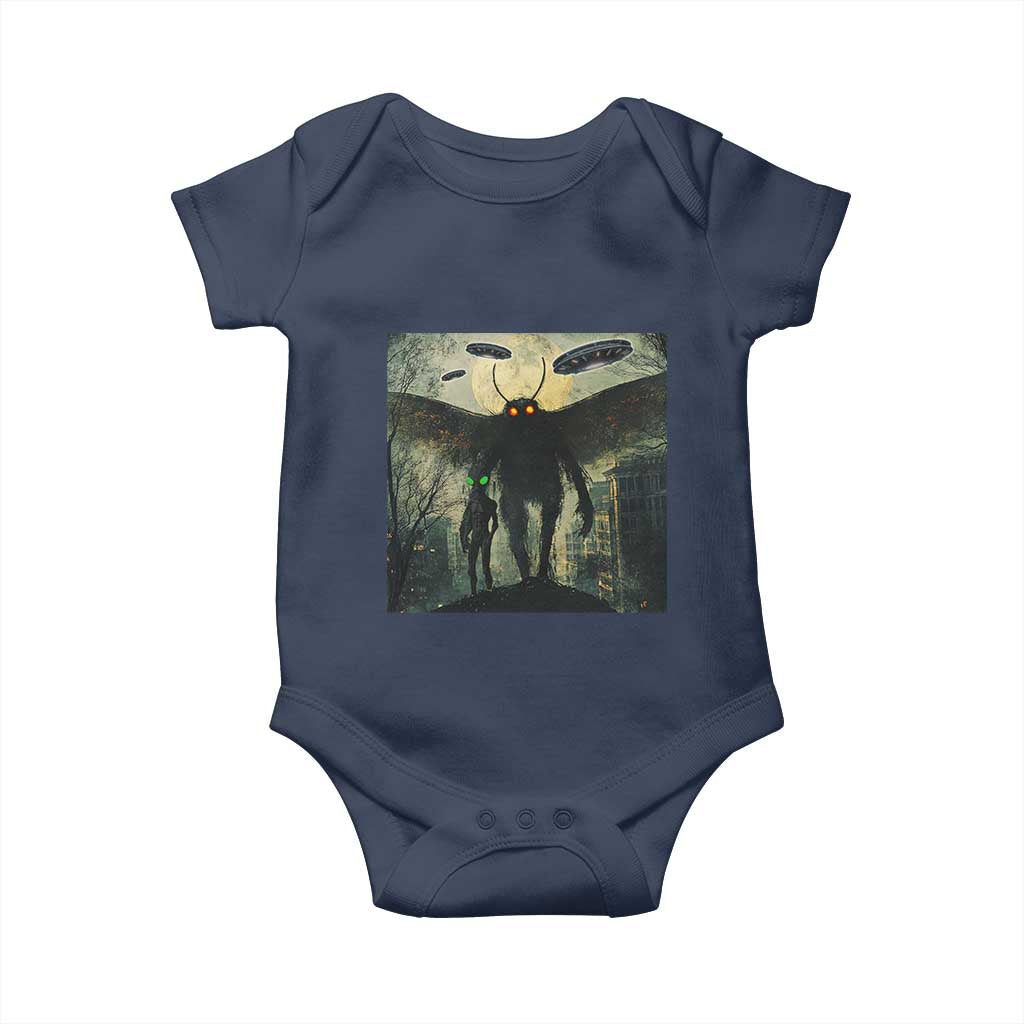 Mothman Aliens Baby Onesie Funny Cryptid Alien UFO TS10 Navy Print Your Wear