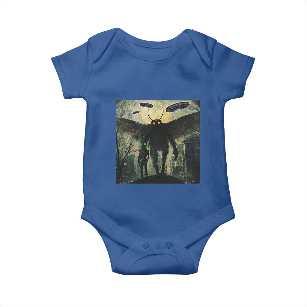Mothman Aliens Baby Onesie Funny Cryptid Alien UFO TS10 Royal Blue Print Your Wear