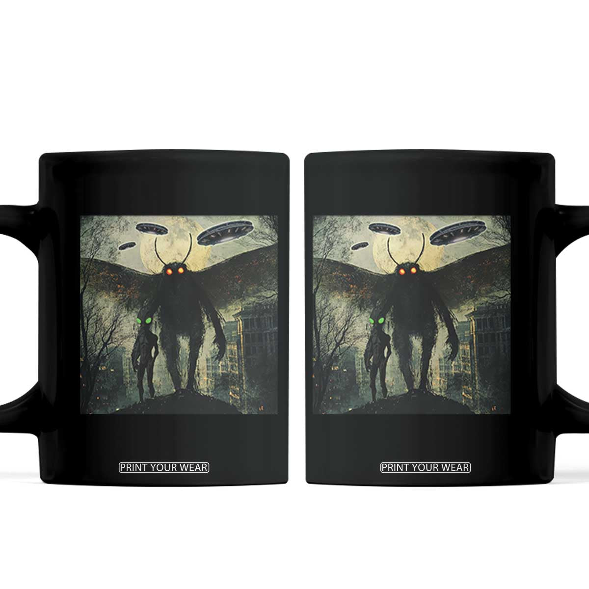 Mothman Aliens Coffee Mug Funny Cryptid Alien UFO TS10 Black Print Your Wear