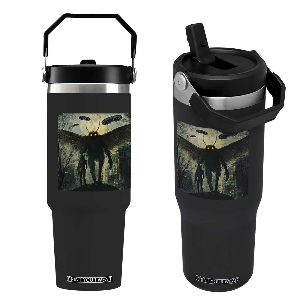 Mothman Aliens Flip Straw Tumbler Funny Cryptid Alien UFO TS10 One Size: 30 oz Black Print Your Wear