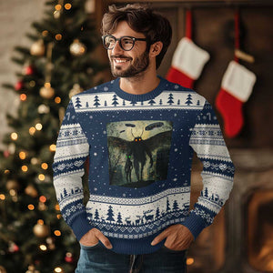 Mothman Aliens Ugly Christmas Sweater Funny Cryptid Alien UFO TS10 Navy Beige Print Your Wear