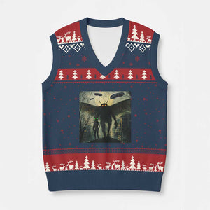 Mothman Aliens V-Neck Knit Sweater Vest Funny Cryptid Alien UFO TS10 Navy Red Print Your Wear