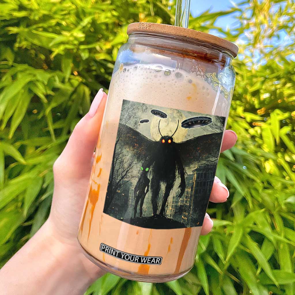 Mothman Aliens Glass Can Funny Cryptid Alien UFO TS10 Black Print Your Wear