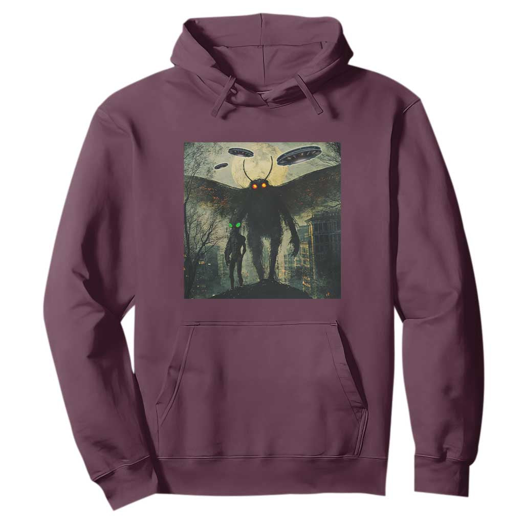 Mothman Aliens Hoodie Funny Cryptid Alien UFO TS10 Maroon Print Your Wear