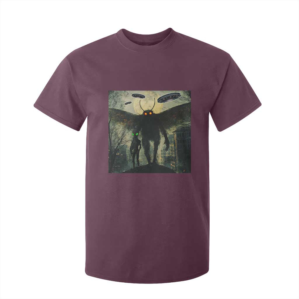 Mothman Aliens T Shirt For Kid Funny Cryptid Alien UFO TS10 Maroon Print Your Wear