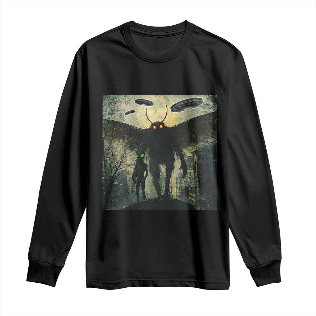 Mothman Aliens Long Sleeve Shirt Funny Cryptid Alien UFO TS10 Black Print Your Wear