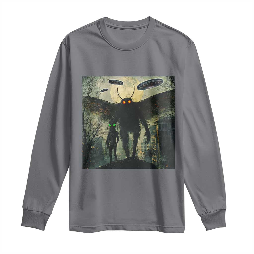 Mothman Aliens Long Sleeve Shirt Funny Cryptid Alien UFO TS10 Charcoal Print Your Wear