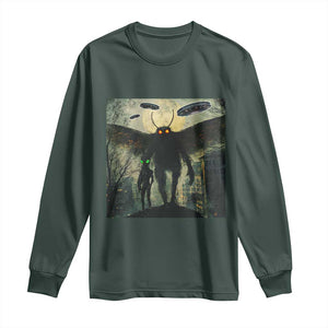 Mothman Aliens Long Sleeve Shirt Funny Cryptid Alien UFO TS10 Dark Forest Green Print Your Wear