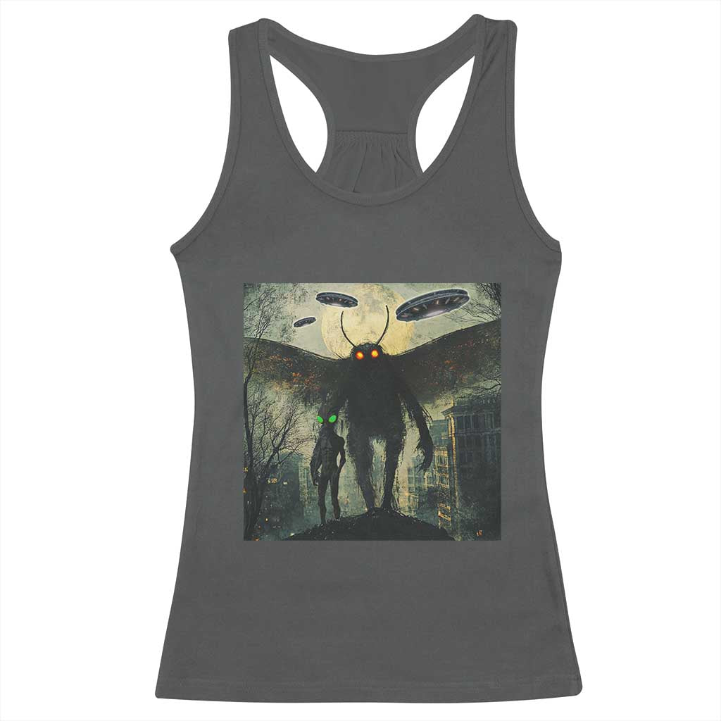 Mothman Aliens Racerback Tank Top Funny Cryptid Alien UFO TS10 Dark Heather Print Your Wear