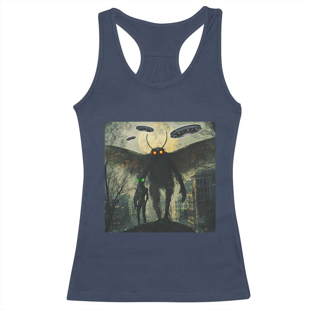 Mothman Aliens Racerback Tank Top Funny Cryptid Alien UFO TS10 Navy Print Your Wear