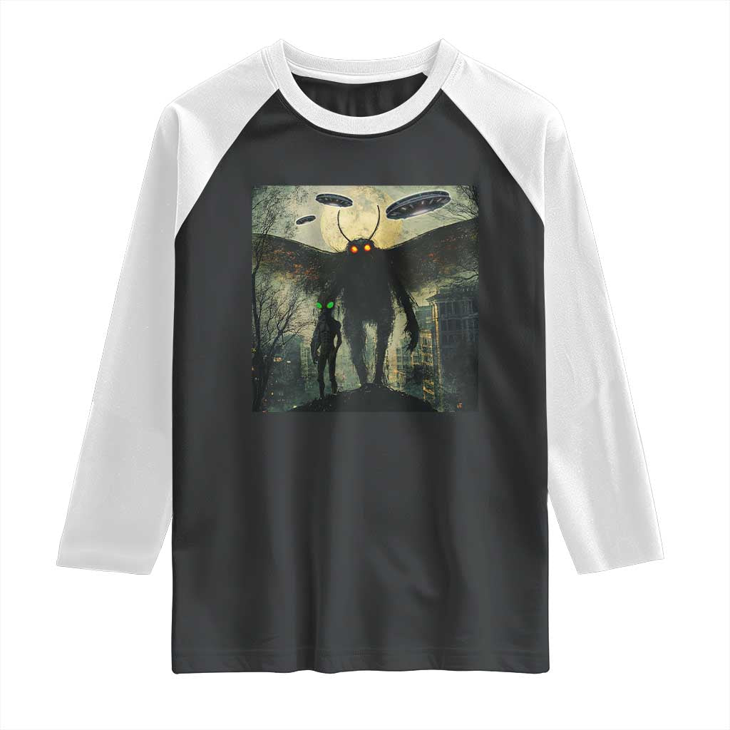 Mothman Aliens Raglan Shirt Funny Cryptid Alien UFO TS10 Black White Print Your Wear