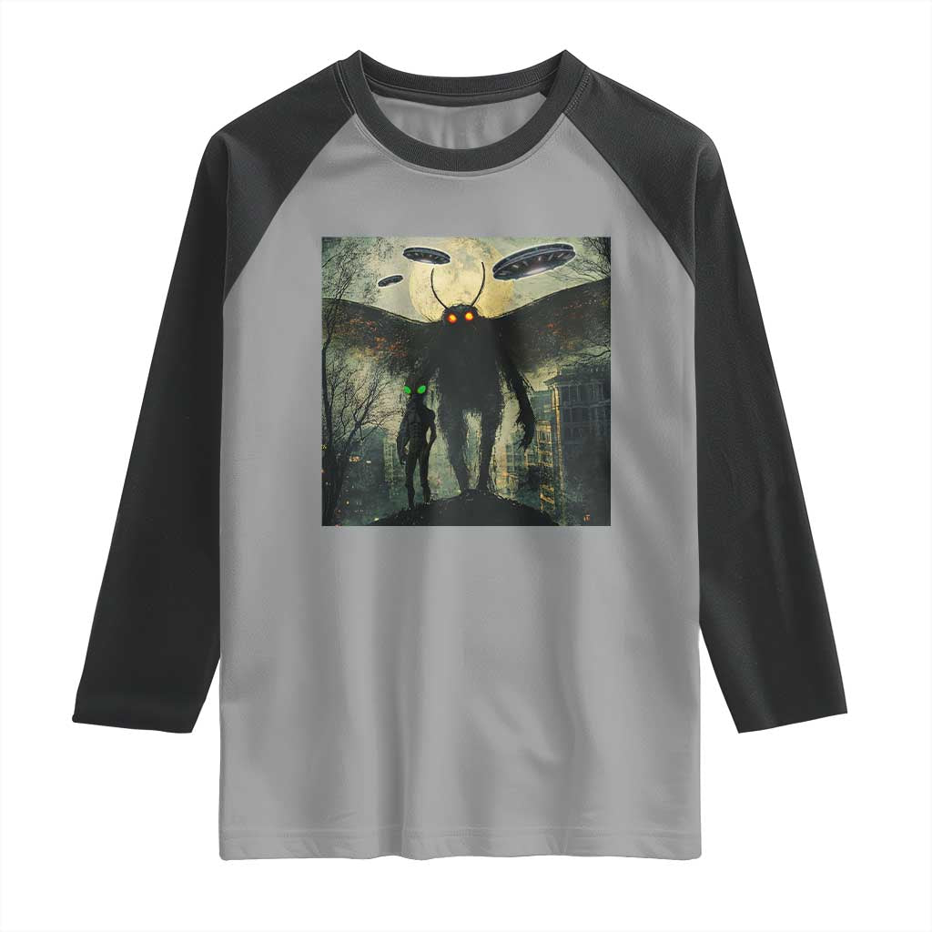 Mothman Aliens Raglan Shirt Funny Cryptid Alien UFO TS10 Sport Gray Black Print Your Wear