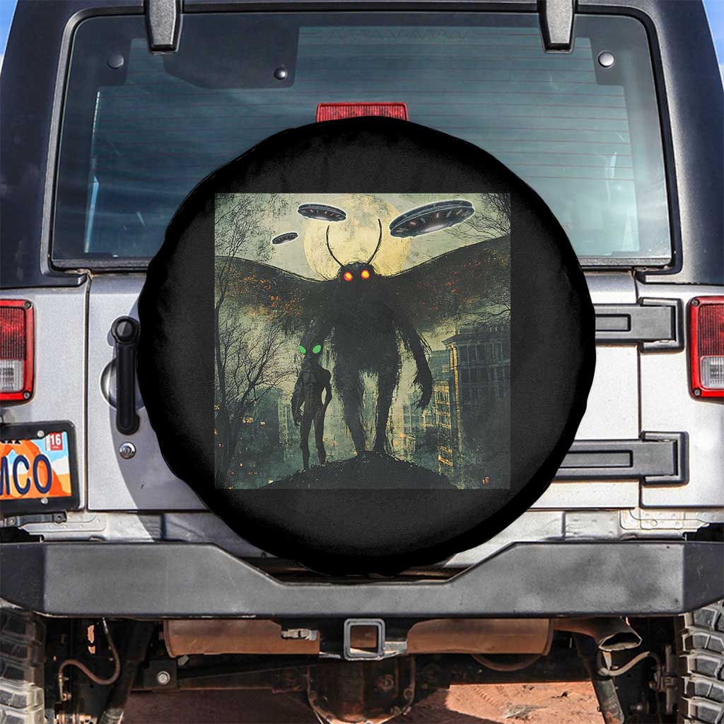 Mothman Aliens Spare Tire Cover Funny Cryptid Alien UFO TS10 No hole Black Print Your Wear