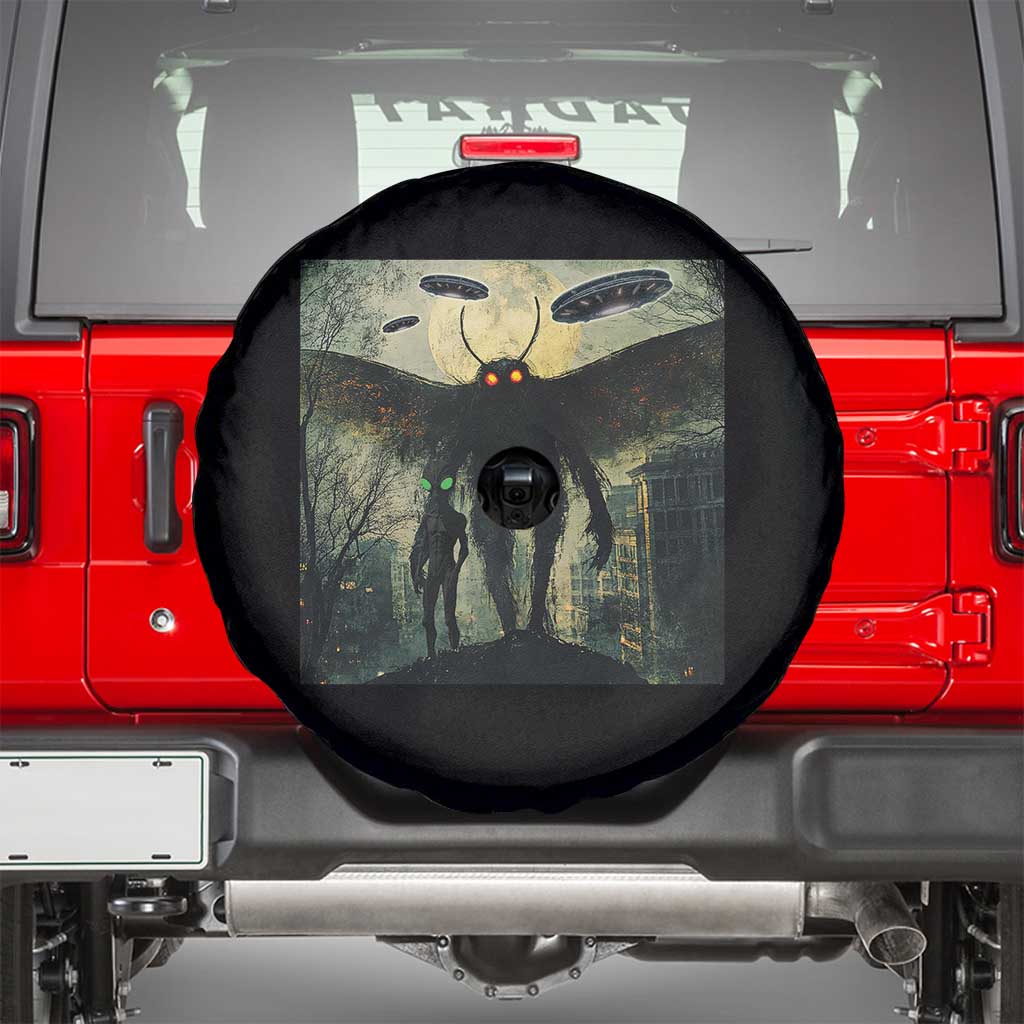 Mothman Aliens Spare Tire Cover Funny Cryptid Alien UFO TS10 Black Print Your Wear