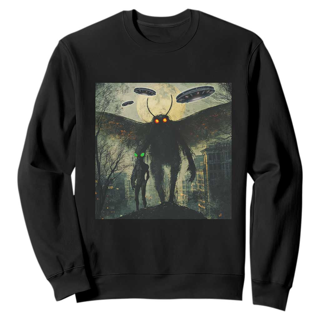 Mothman Aliens Sweatshirt Funny Cryptid Alien UFO TS10 Black Print Your Wear