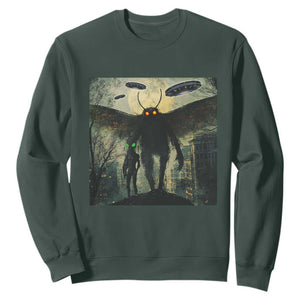 Mothman Aliens Sweatshirt Funny Cryptid Alien UFO TS10 Dark Forest Green Print Your Wear