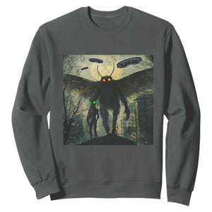 Mothman Aliens Sweatshirt Funny Cryptid Alien UFO TS10 Dark Heather Print Your Wear